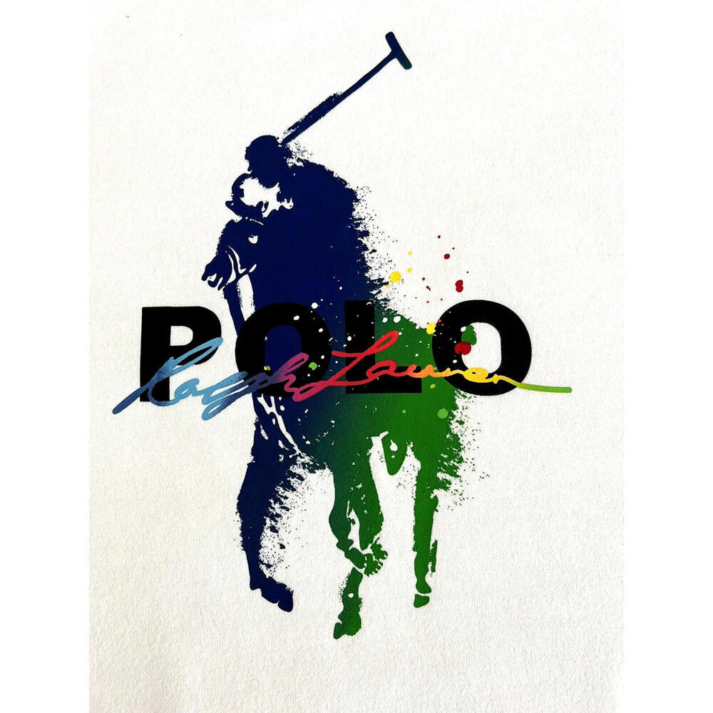 Polo Ralph Lauren Men White Paint Splatter Big Pony Sweatshirt Big & Tall 3XB
